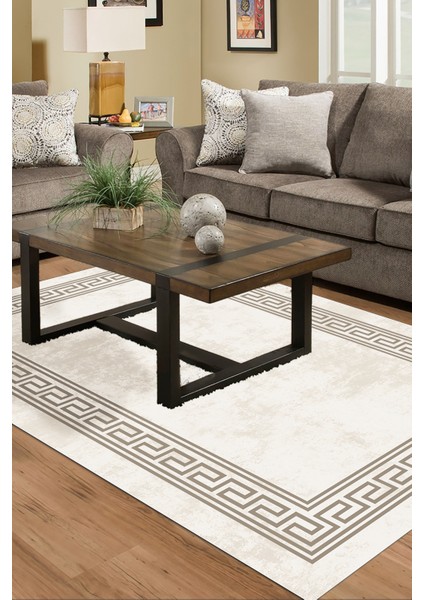 Dijital Salon Halısı Yıldız Deri Kaymaz Taban Modern Cassietta Krem