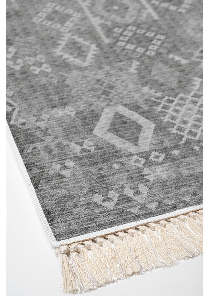 Dijital Salon Halısı Trend Keçe Kaymaz Taban Saçaklı Iskandinav Lorene Antrasit fırsatları