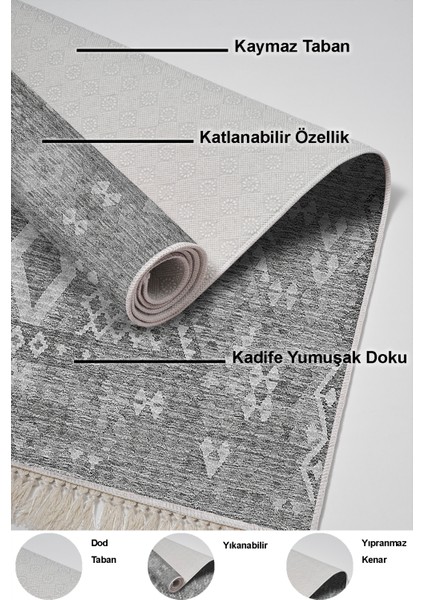 Dijital Salon Halısı Trend Keçe Kaymaz Taban Saçaklı Iskandinav Lorene Antrasit indirimleri