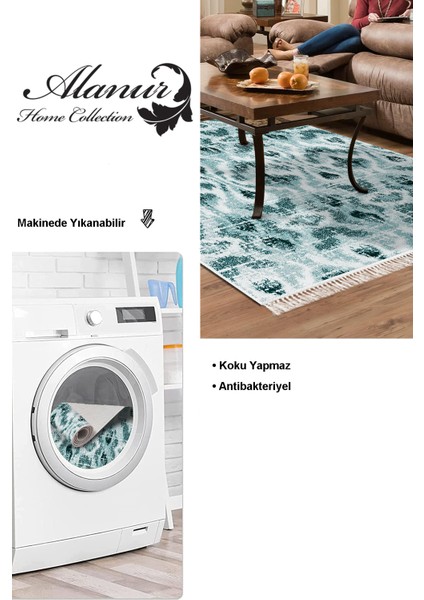 Dijital Salon Halısı Trend Keçe Kaymaz Taban Saçaklı Iskandinav Annika Turkuaz modelleri