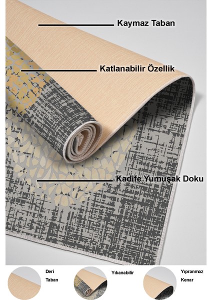 Dijital Salon Halısı Yıldız Deri Kaymaz Taban Modern Saeran Kahve Krem Bej
