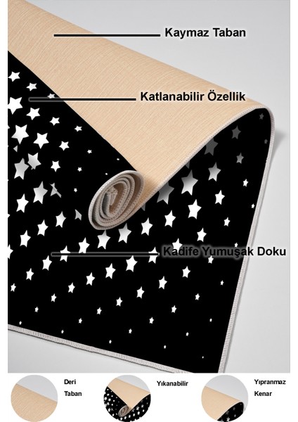 Dijital Salon Halısı Yıldız Deri Kaymaz Taban Modern Willow Siyah indirimleri