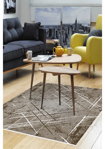 Dijital Salon Halısı Trend Keçe Kaymaz Taban Modern Allissa Kahve
