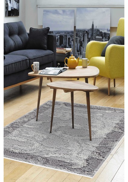 Dijital Salon Halısı Trend Keçe Kaymaz Taban Modern Storm Gri