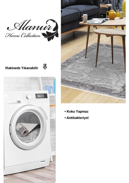 Dijital Salon Halısı Trend Keçe Kaymaz Taban Modern Storm Gri