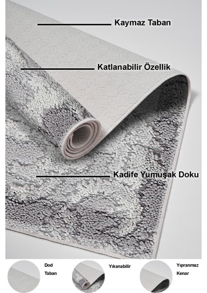 Dijital Salon Halısı Trend Keçe Kaymaz Taban Modern Storm Gri