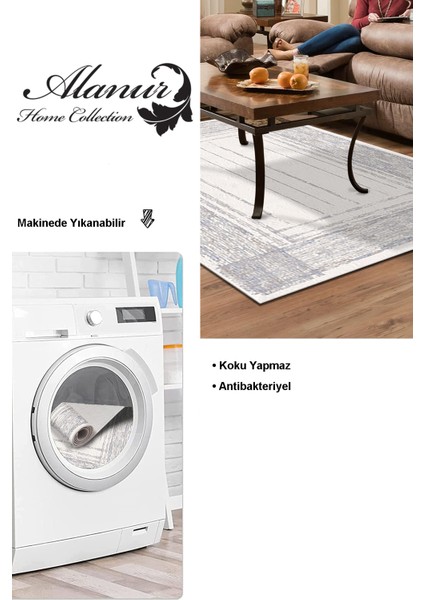 Dijital Salon Halısı Trend Keçe Kaymaz Taban Modern Rana Mavi