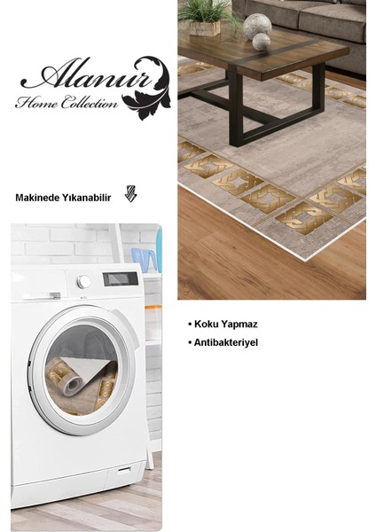Dijital Salon Halısı Trend Keçe Kaymaz Taban Modern Twyla Camel