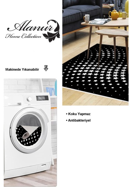 Dijital Salon Halısı Trend Keçe Kaymaz Taban Modern Willow Siyah modelleri