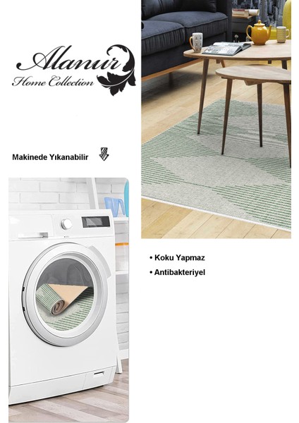 Dijital Salon Halısı Yıldız Deri Kaymaz Taban Iskandinav Kay Yeşil