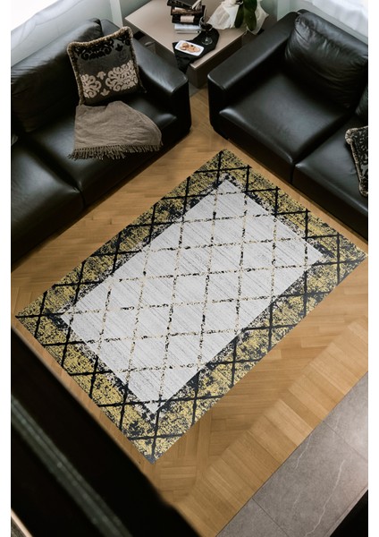 Dijital Salon Halısı Trend Keçe Kaymaz Taban Modern Doreen Sarı
