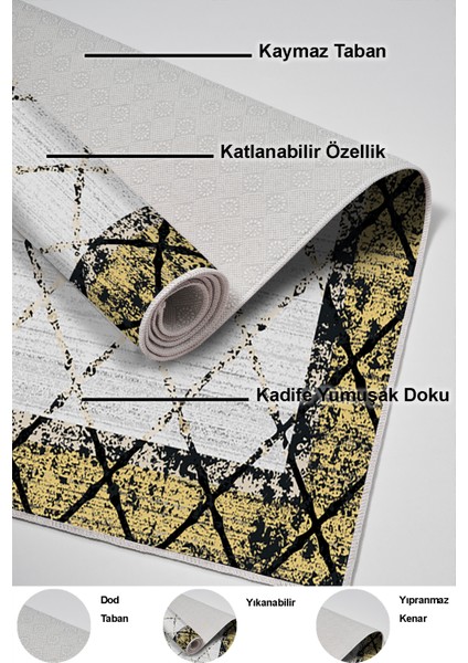 Dijital Salon Halısı Trend Keçe Kaymaz Taban Modern Doreen Sarı indirimleri