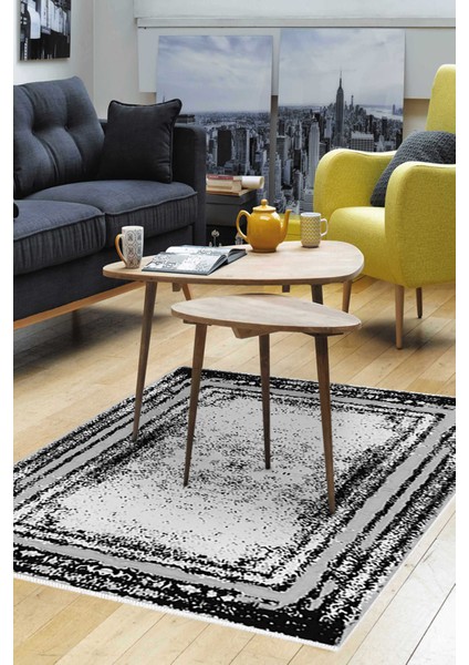 Dijital Salon Halısı Trend Keçe Kaymaz Taban Modern Mollie Siyah