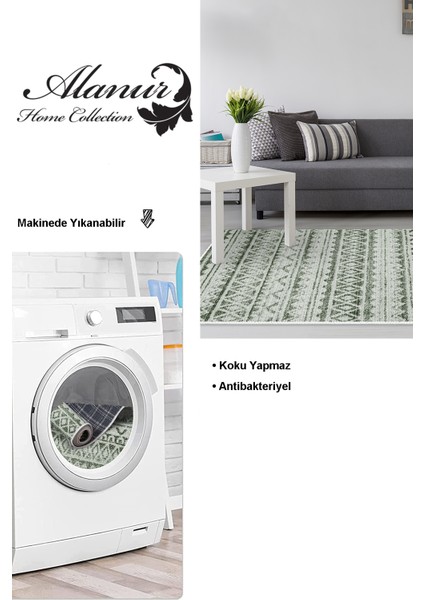 Dijital Salon Halısı Star Pamuk Kaymaz Taban Iskandinav Mali Yeşil modelleri