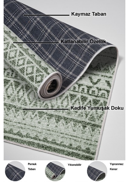 Dijital Salon Halısı Star Pamuk Kaymaz Taban Iskandinav Mali Yeşil indirimleri