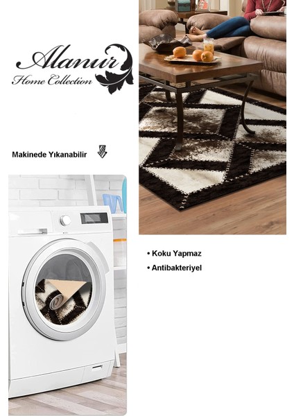 Dijital Salon Halısı Yıldız Deri Kaymaz Taban Modern Posy Kahve