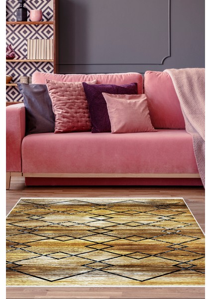 Dijital Salon Halısı Trend Keçe Kaymaz Taban Modern Zanna Gold