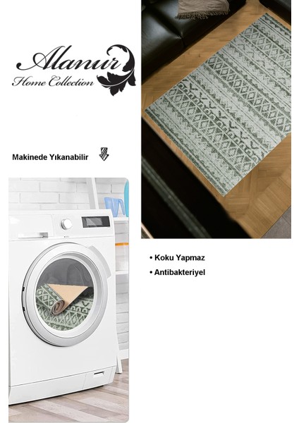 Dijital Salon Halısı Yıldız Deri Kaymaz Taban Iskandinav Mali Yeşil