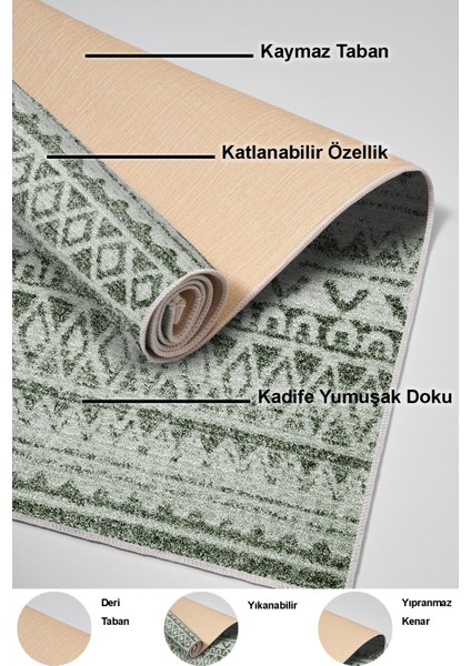 Dijital Salon Halısı Yıldız Deri Kaymaz Taban Iskandinav Mali Yeşil