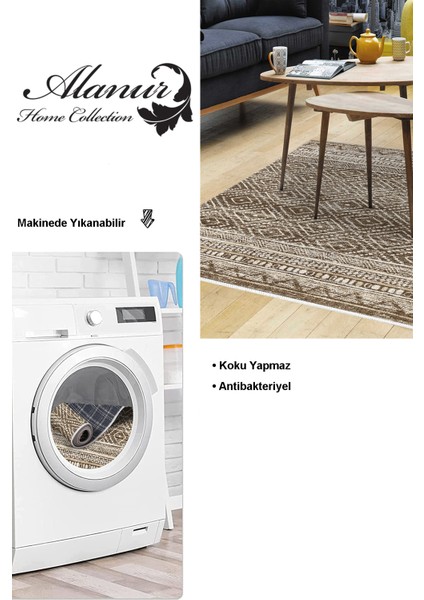 Dijital Salon Halısı Star Pamuk Kaymaz Taban Iskandinav Liz Kahve