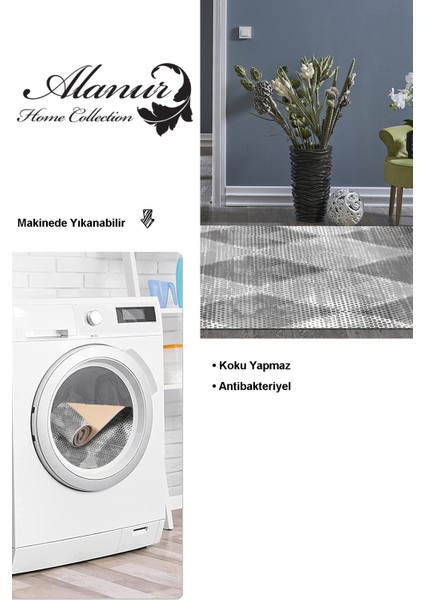 Dijital Salon Halısı Yıldız Deri Kaymaz Taban Iskandinav Amaris Gri