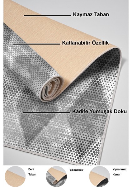 Dijital Salon Halısı Yıldız Deri Kaymaz Taban Iskandinav Amaris Gri