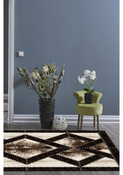 Dijital Salon Halısı Trend Keçe Kaymaz Taban Modern Posy Kahve