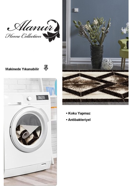 Dijital Salon Halısı Trend Keçe Kaymaz Taban Modern Posy Kahve