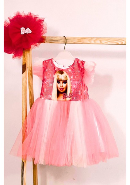 Barbie Baskılı Krep Kumaş Elbise