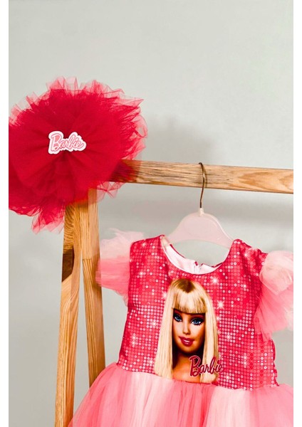 Barbie Baskılı Krep Kumaş Elbise