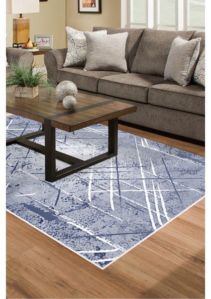 Dijital Salon Halısı Trend Keçe Kaymaz Taban Modern Allissa Mavi