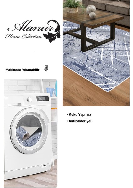 Dijital Salon Halısı Trend Keçe Kaymaz Taban Modern Allissa Mavi modelleri