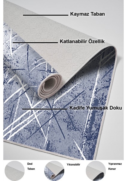 Dijital Salon Halısı Trend Keçe Kaymaz Taban Modern Allissa Mavi indirimleri