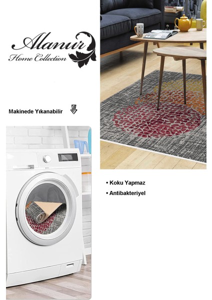 Dijital Salon Halısı Yıldız Deri Kaymaz Taban Modern Saeran Krem Oranj Kırmızı modelleri