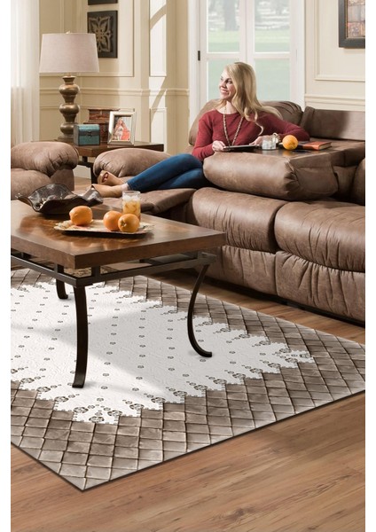 Dijital Salon Halısı Star Pamuk Kaymaz Taban Modern Arcelia Krem