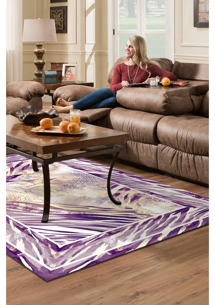 Dijital Salon Halısı Trend Keçe Kaymaz Taban Modern Elliot Mürdüm