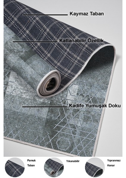 Dijital Salon Halısı Star Pamuk Kaymaz Taban Iskandinav Page Mavi indirimleri