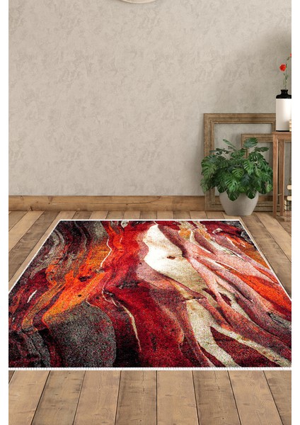 Dijital Salon Halısı Yıldız Deri Kaymaz Taban Modern Araminta Bordo
