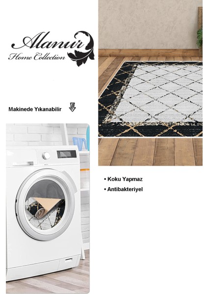 Dijital Salon Halısı Yıldız Deri Kaymaz Taban Modern Doreen Siyah