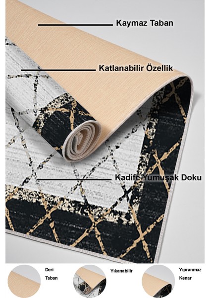 Dijital Salon Halısı Yıldız Deri Kaymaz Taban Modern Doreen Siyah