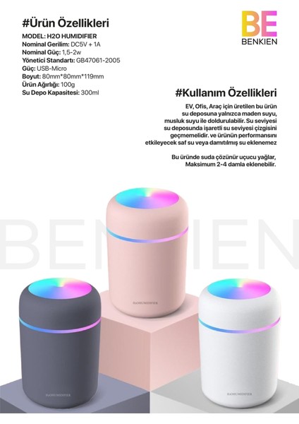 H2O Humidifier 300 ml Ultrasonik Hava Nemlendirici Buhar Makinesi ve Aroma Difüzörü fırsatları