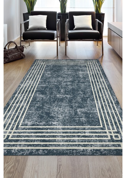 Dijital Salon Halısı Trend Keçe Kaymaz Taban Modern Shelbi Mavi