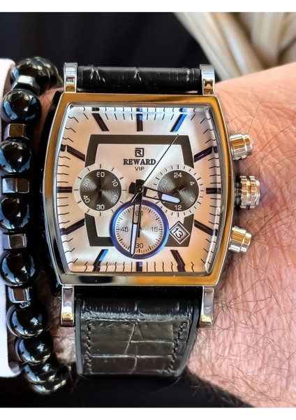 Marka Siyah Renk Deri Kordon Fonksiyonları Aktif Kare Kadran Erkek Kol Saati+Bileklik