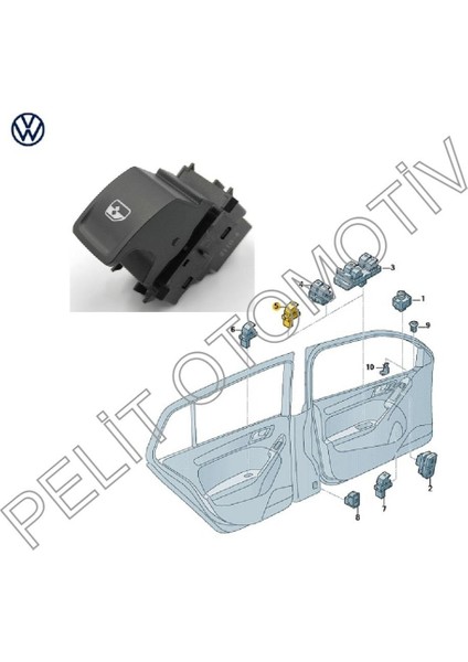 pelit oto Passat B8 Sağ Ön Arka Tekli Cam Düğmesi 5G0959855M Orj.