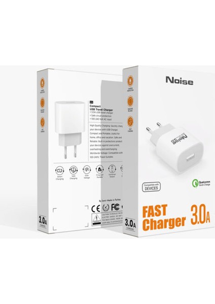 Teknoloji Noise Hızlı Şarj Adaptörü 3.0A 18 Watt 3.0 Quik Charge Adaptör 3.0AUSBADAPTÖR