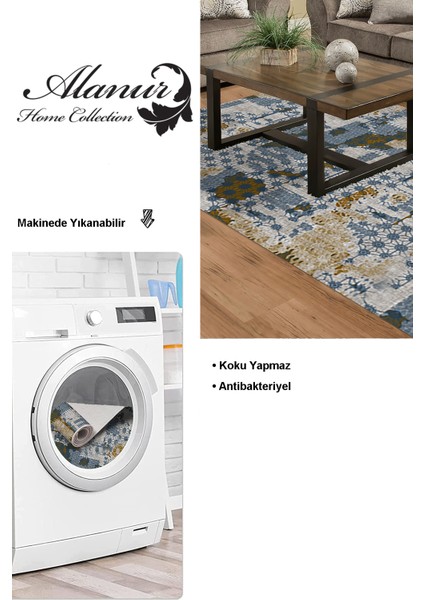 Dijital Salon Halısı Trend Keçe Kaymaz Taban Modern Sherri Mavi modelleri