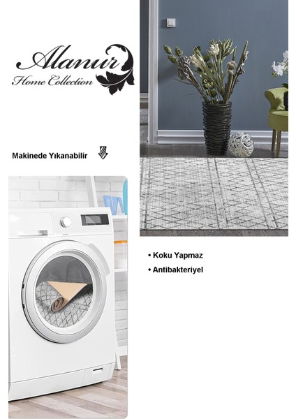 Dijital Salon Halısı Yıldız Deri Kaymaz Taban Iskandinav Nydia Gri