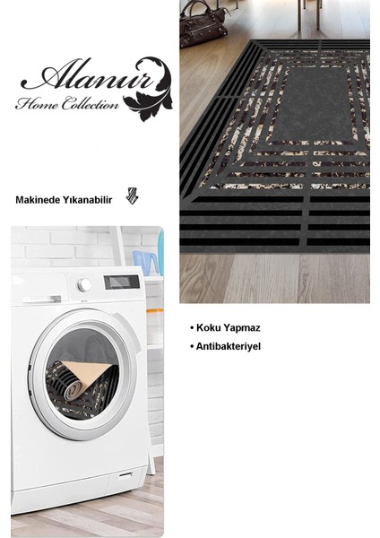 Dijital Salon Halısı Yıldız Deri Kaymaz Taban Modern Mollie Antrasit