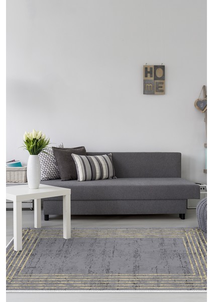 Dijital Salon Halısı Yıldız Deri Kaymaz Taban Modern Shelbi Antrasit