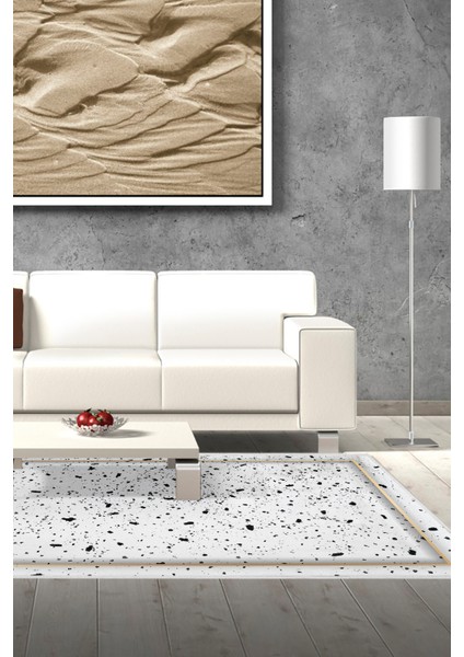 Dijital Salon Halısı Trend Keçe Kaymaz Taban Modern Leann Krem